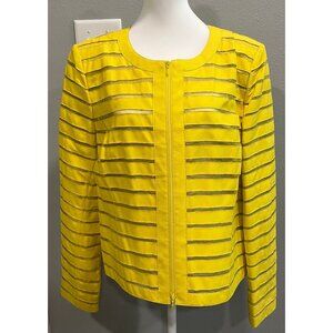 NWT LAFAYETTE 148 Yellow Genuine Leather & Silk Mesh Stripes, Size 16, MSRP $798